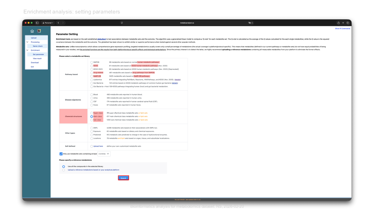 การตั้งค่าพารามิเตอร์ enrichment analysis